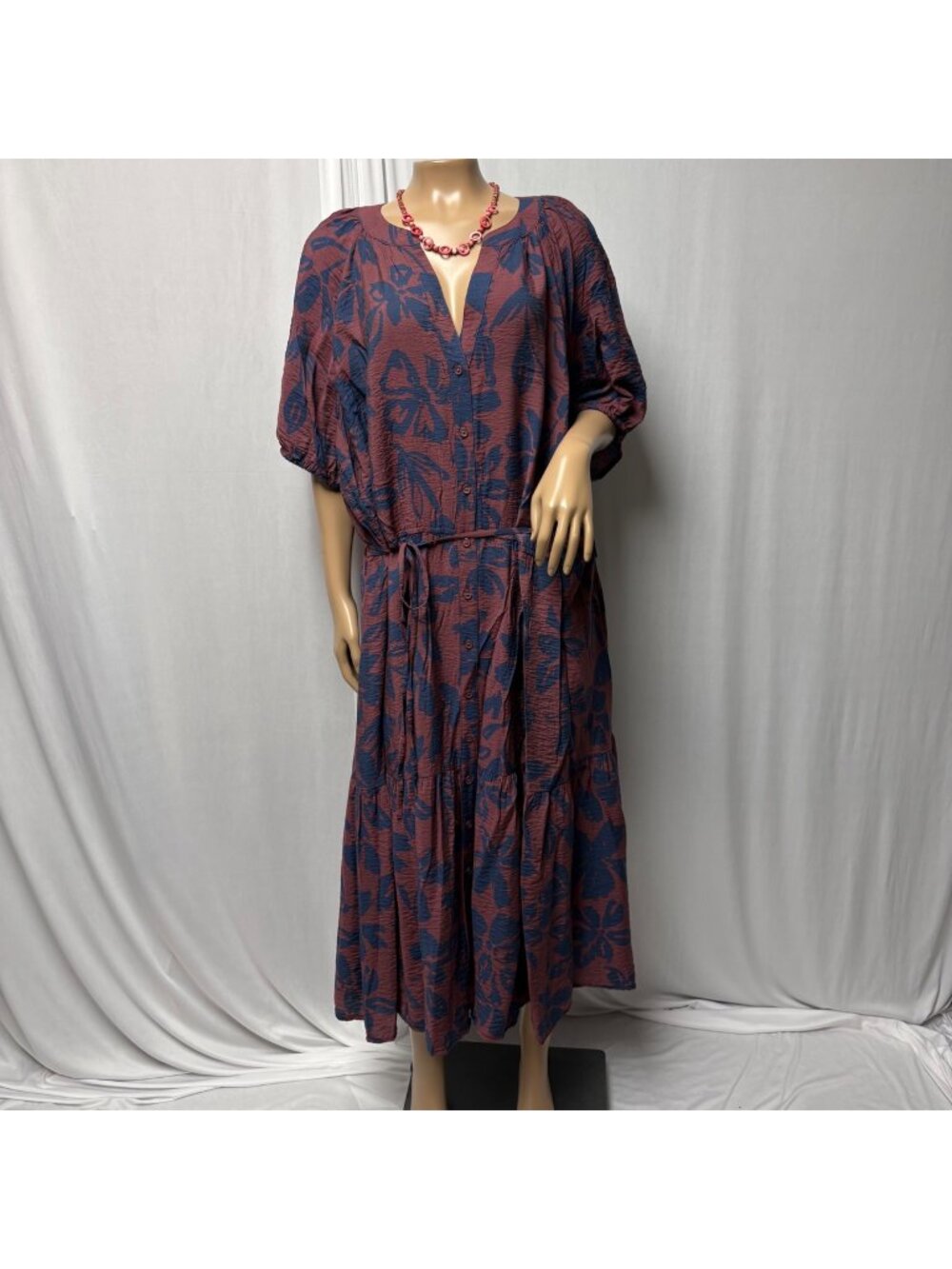 Sonoma Floral Tiered Midi Dress Womens Size 2X Button Front Tie Waist NEW